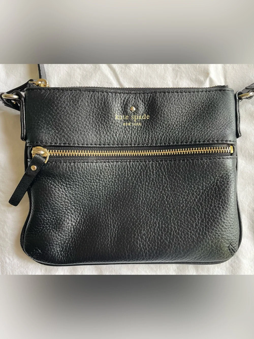 Kate Spade Black Pebbled Leather Crossbody with Gold Hardware